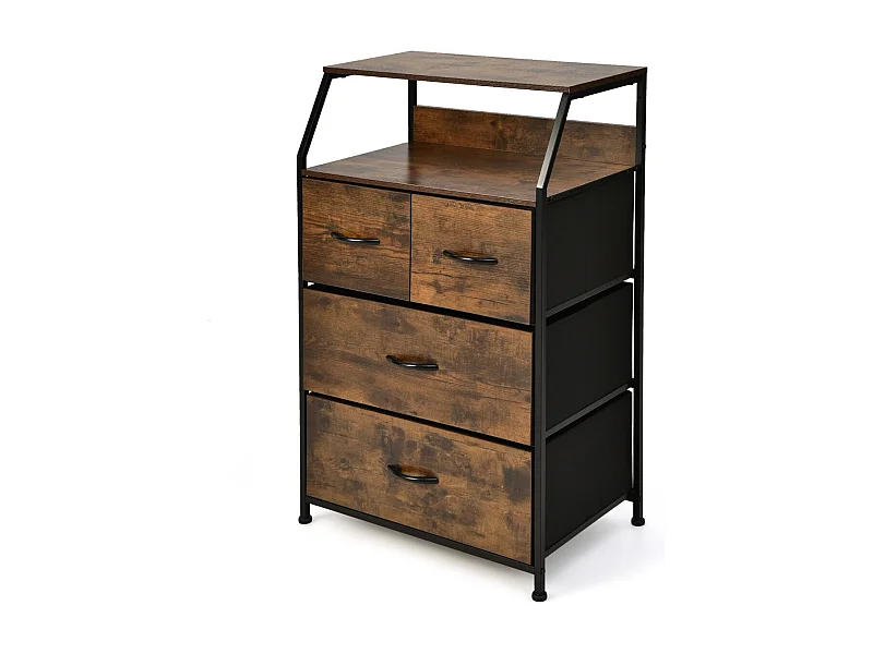 Kommode mit 4 Faltbaren Stoffschubladen & Metallrahmen Industriell Sideboard 60 x 39 x 96 cm