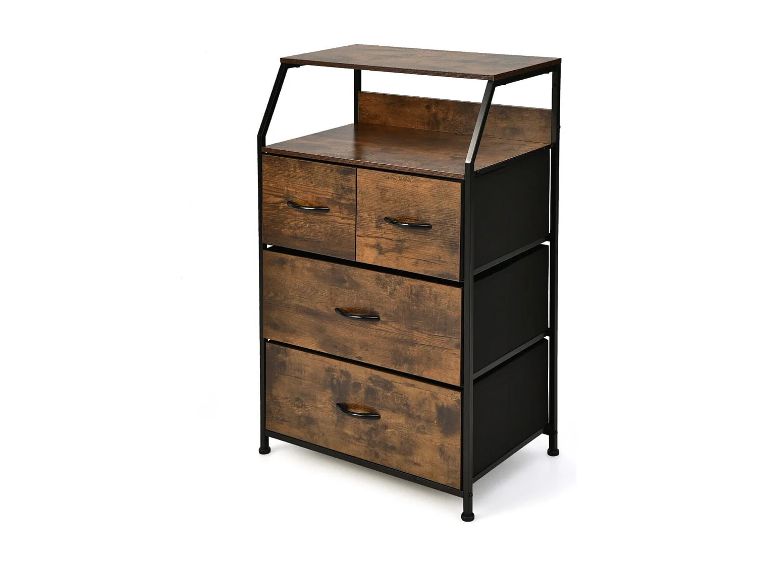 Kommode mit 4 Faltbaren Stoffschubladen & Metallrahmen Industriell Sideboard 60 x 39 x 96 cm