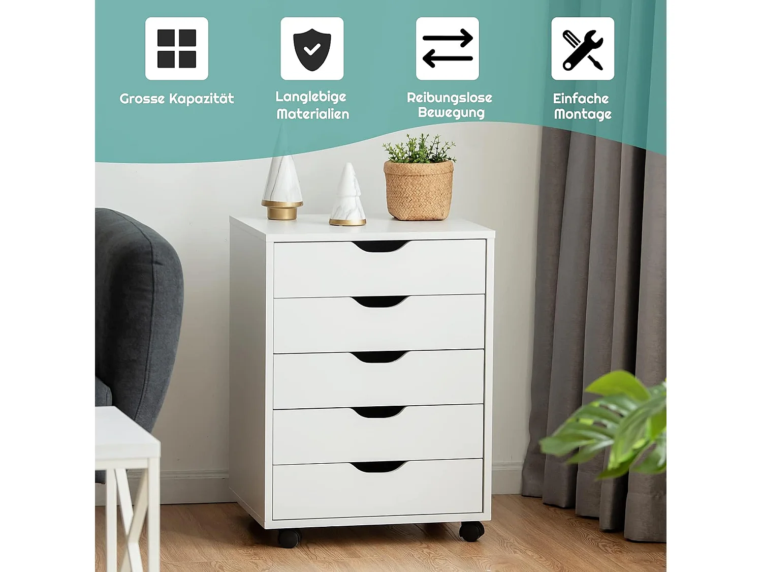 Rollcontainer  mit 5 Schubladen