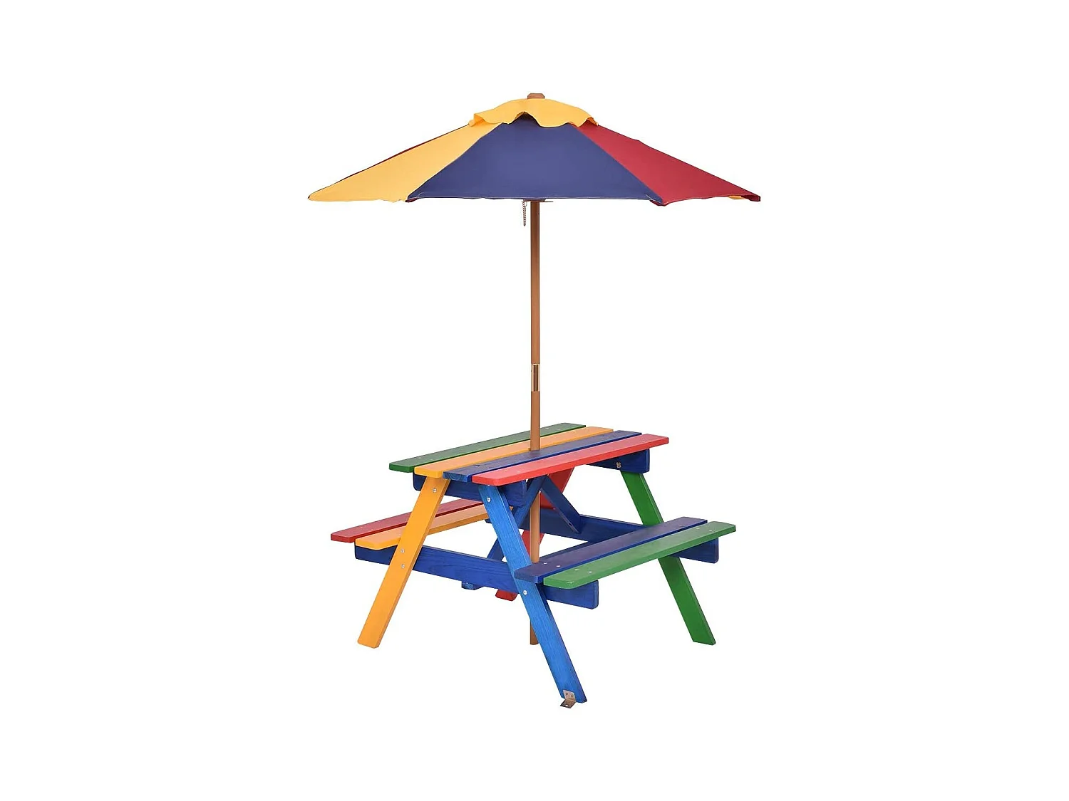 Ensemble de Jardin 1 Table eu 2 Bancs avec Parasol pour Enfants Table à Pique-Nique en Bois