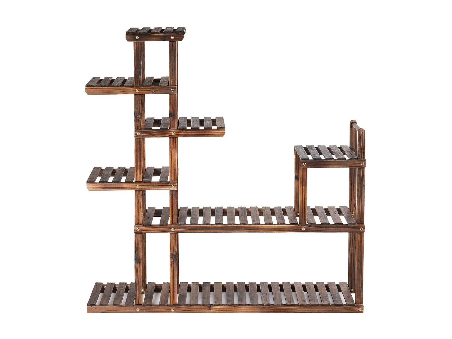 Holzregal in 7 Ebenen Multifunktionales Dekorationsmöbel für Innen und Außen 120x25x120cm Braun