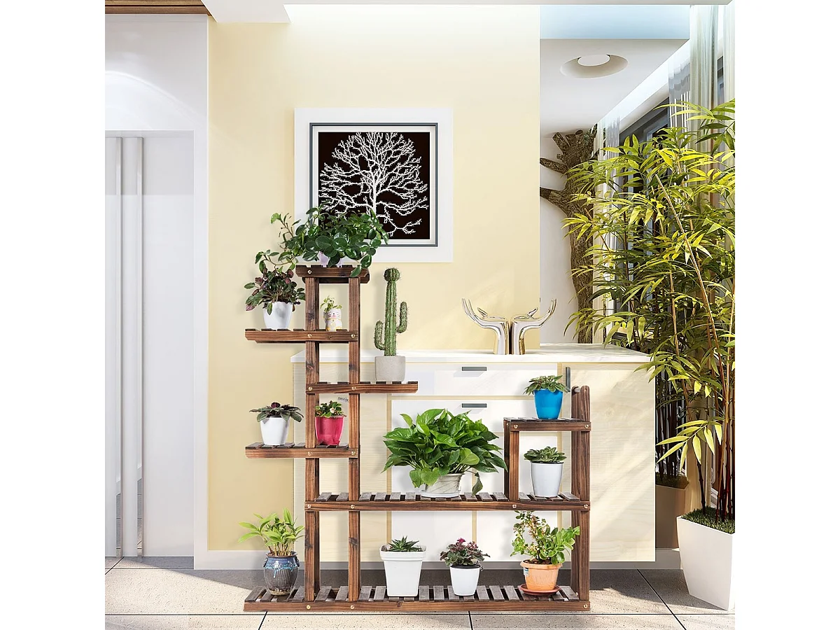 Holzregal in 7 Ebenen Multifunktionales Dekorationsmöbel für Innen und Außen 120x25x120cm Braun