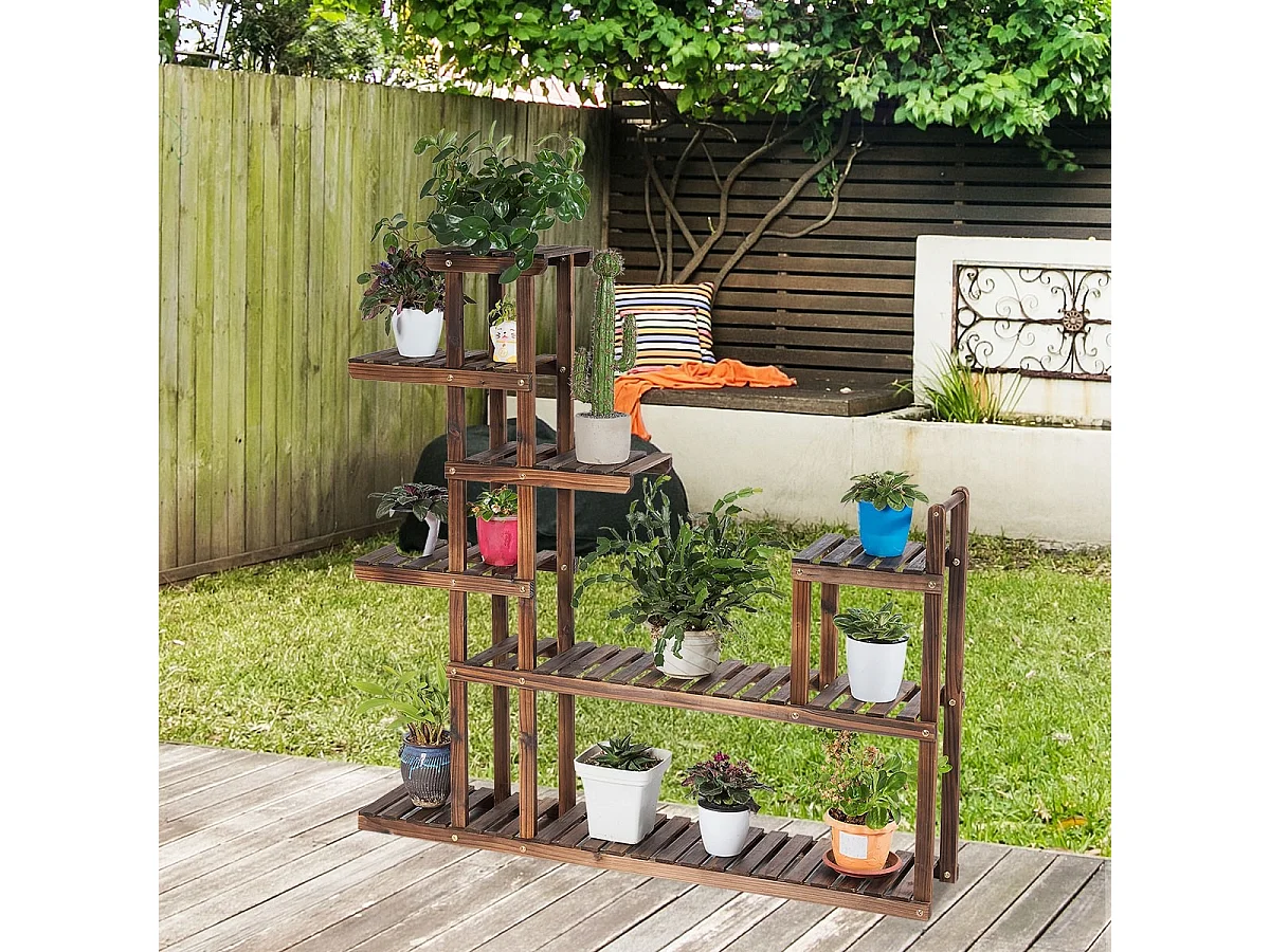 Holzregal in 7 Ebenen Multifunktionales Dekorationsmöbel für Innen und Außen 120x25x120cm Braun