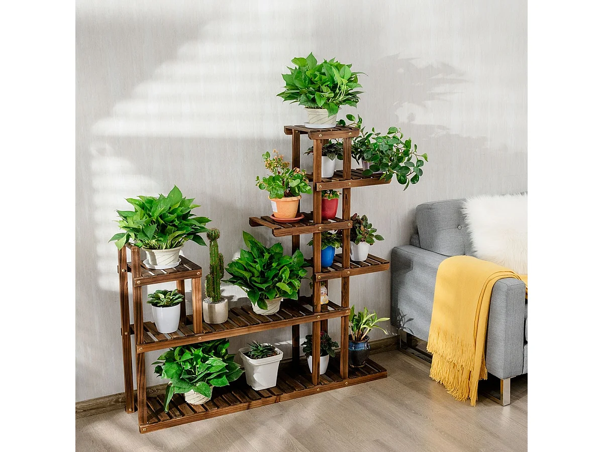 Holzregal in 7 Ebenen Multifunktionales Dekorationsmöbel für Innen und Außen 120x25x120cm Braun