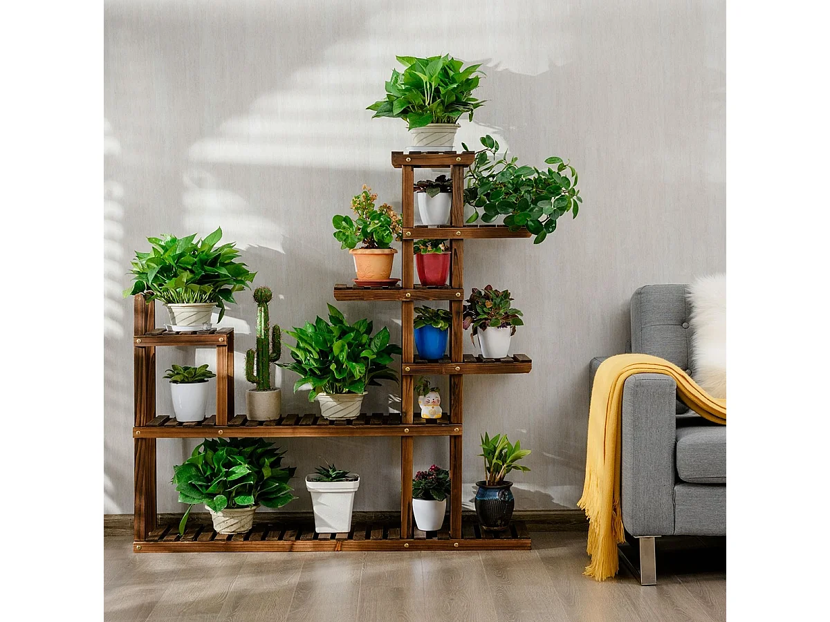 Scaffale di legno per piante e fiori, Espositore piante da interno ed esterno