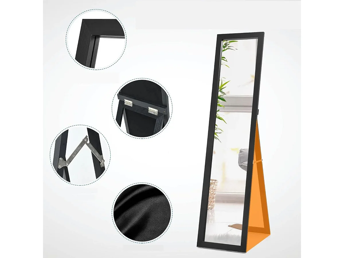 Psyché Miroir Autoportant Rectangulaire 155 x 37 cm Style Scandinave Moderne noir