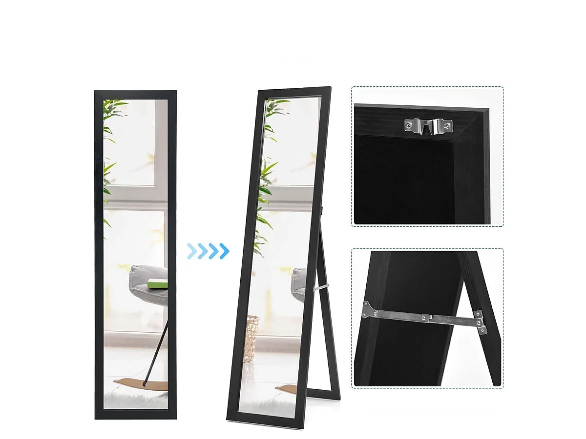 Psyché Miroir Autoportant Rectangulaire 155 x 37 cm Style Scandinave Moderne noir