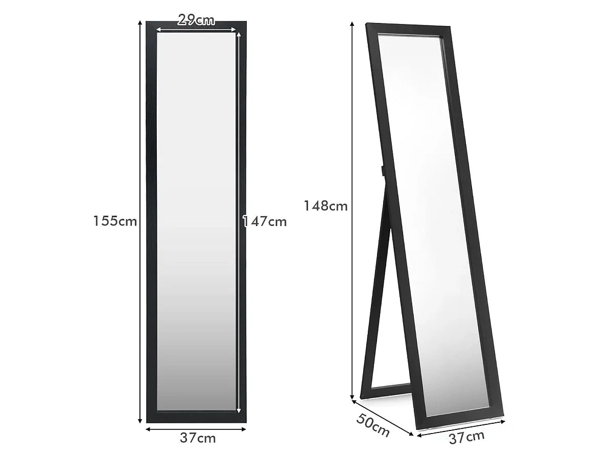 Psyché Miroir Autoportant Rectangulaire 155 x 37 cm Style Scandinave Moderne noir