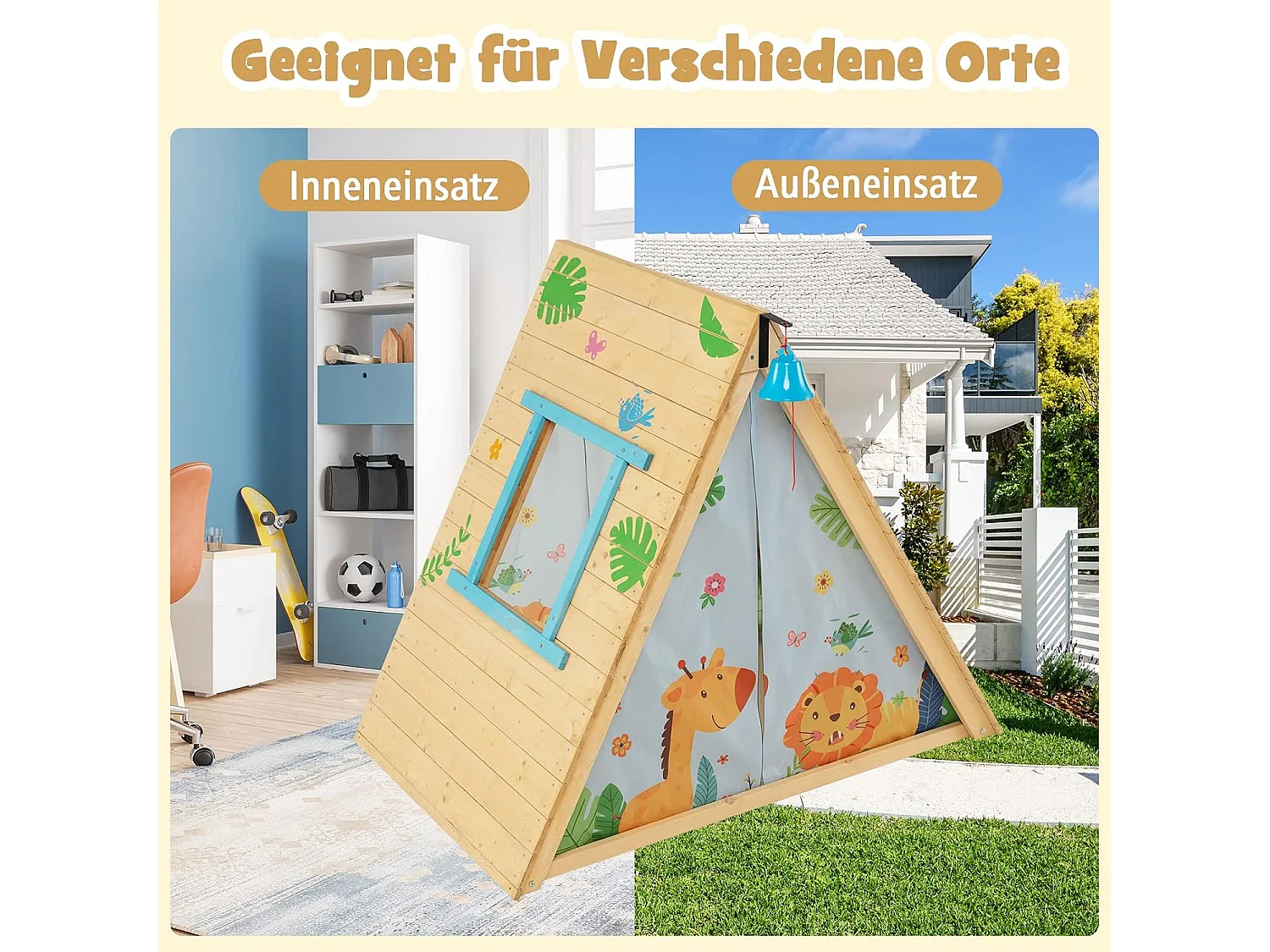 2 in 1 Kinderzelt Holz Spielhaus