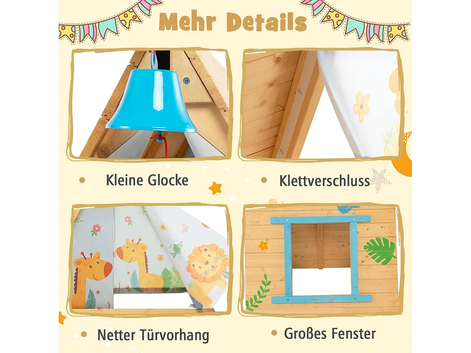 2 in 1 Kinderzelt Holz Spielhaus