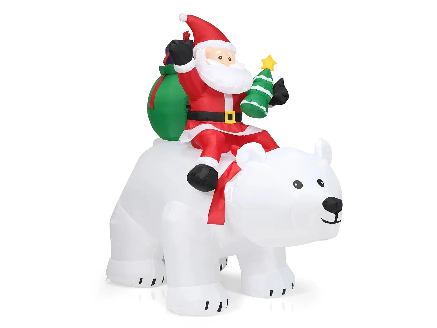 Aufblasbarer Eisbär & reitender Weihnachtsmann, Weihnachtsfigur mit LEDs, Weihnachtsdeko inkl. Gebläse & Zubehör 200cm