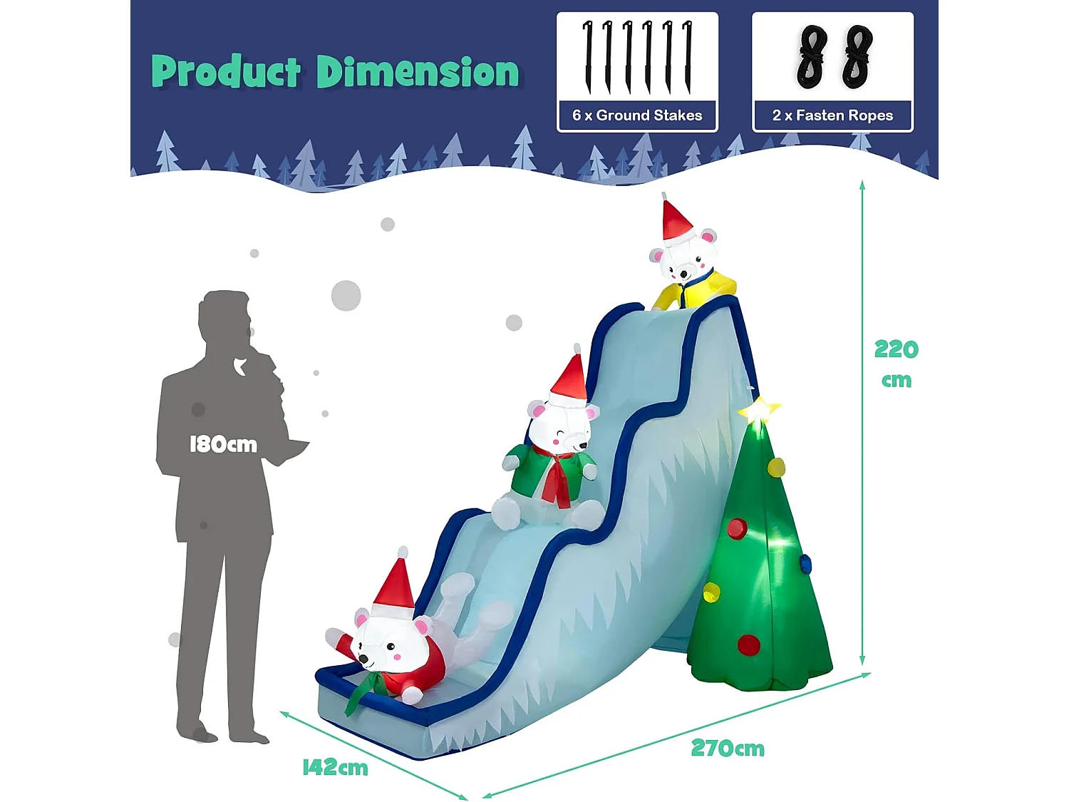 220 cm Aufblasbare Weihnachtsrutsche LED