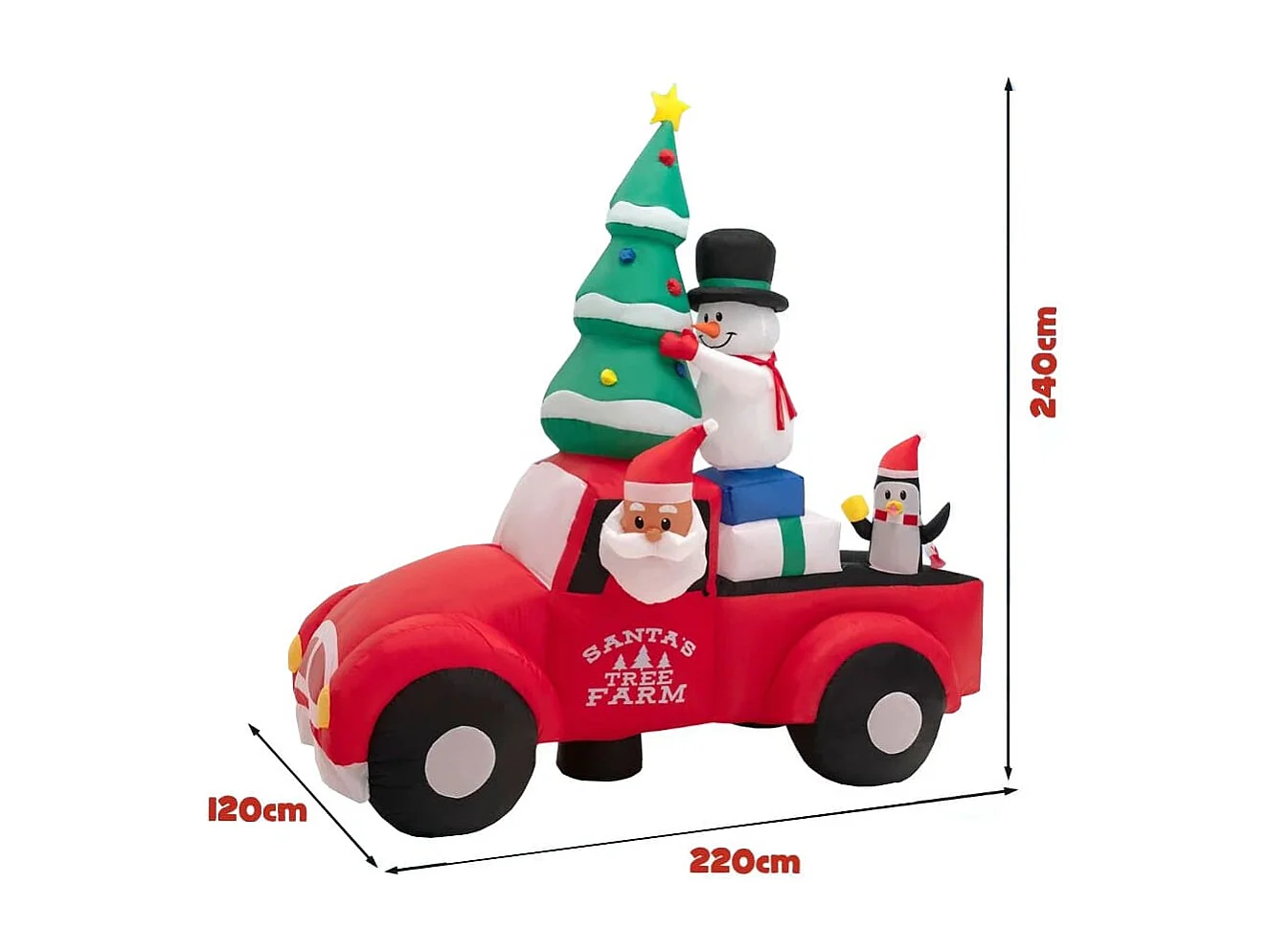 220 cm Langer Aufblasbarer Weihnachtstruck mit Weihnachtsmann Weihnachtsdekoration Bunt