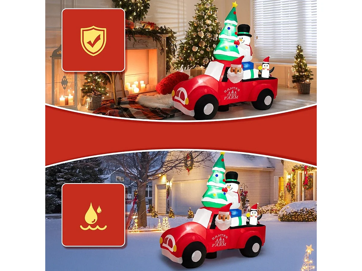 220 cm Langer Aufblasbarer Weihnachtstruck mit Weihnachtsmann Weihnachtsdekoration Bunt