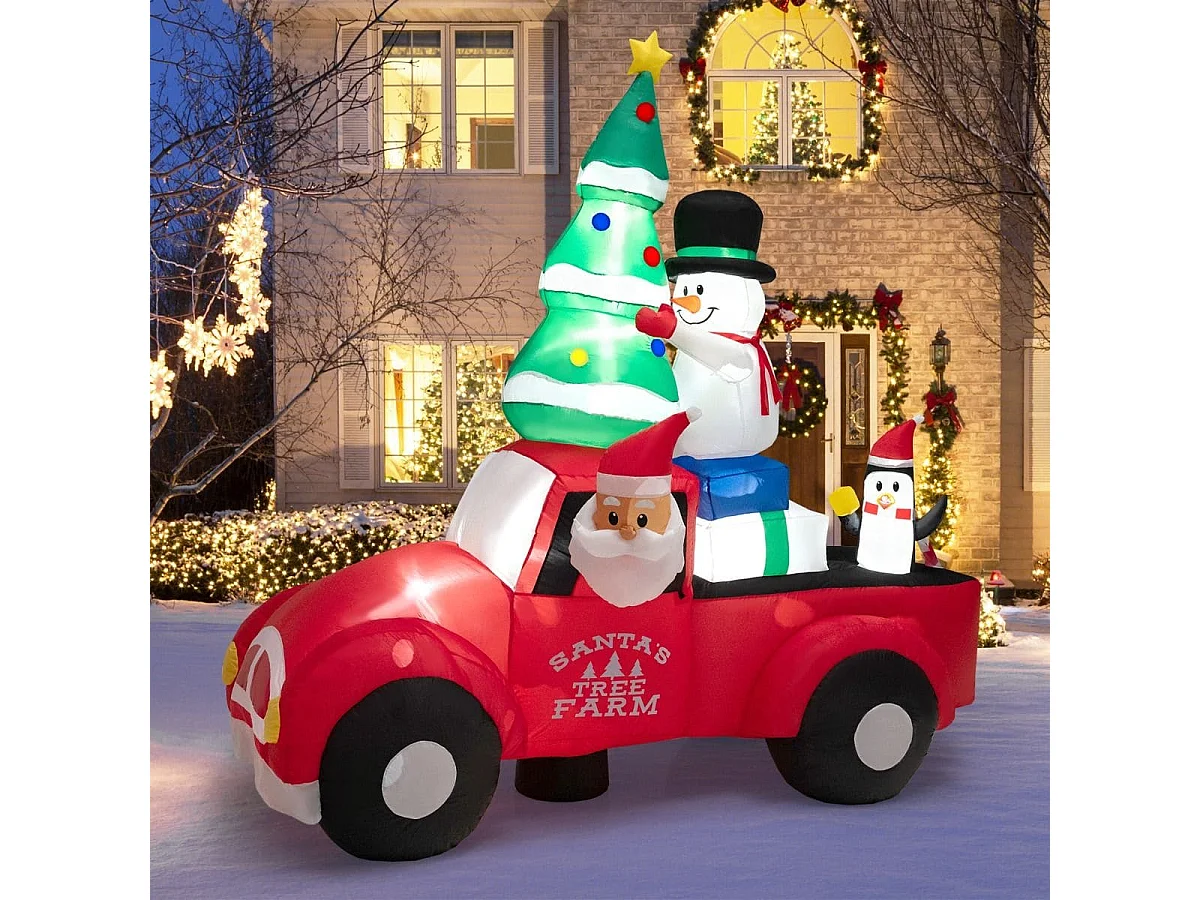 220 cm Langer Aufblasbarer Weihnachtstruck mit Weihnachtsmann Weihnachtsdekoration Bunt