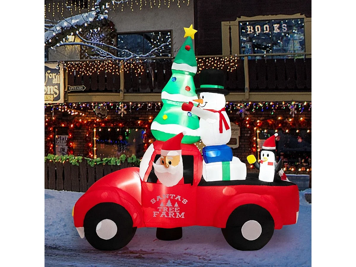 220 cm Langer Aufblasbarer Weihnachtstruck mit Weihnachtsmann Weihnachtsdekoration Bunt