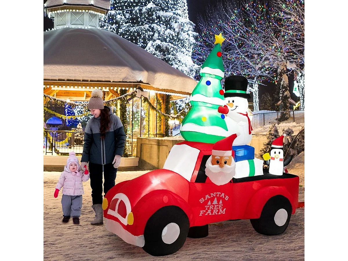 220 cm Langer Aufblasbarer Weihnachtstruck mit Weihnachtsmann Weihnachtsdekoration Bunt