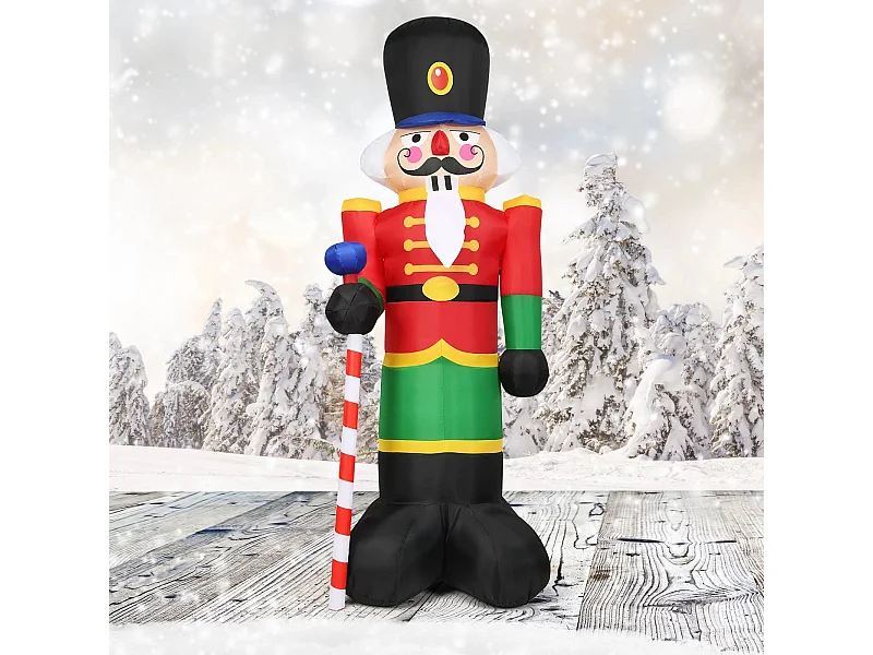 2,4 m hoher Aufblasbarer Weihnachts-Nussknacker-Soldat mit 3 LED-Leuchten und Süßigkeiten-Stab Bunt