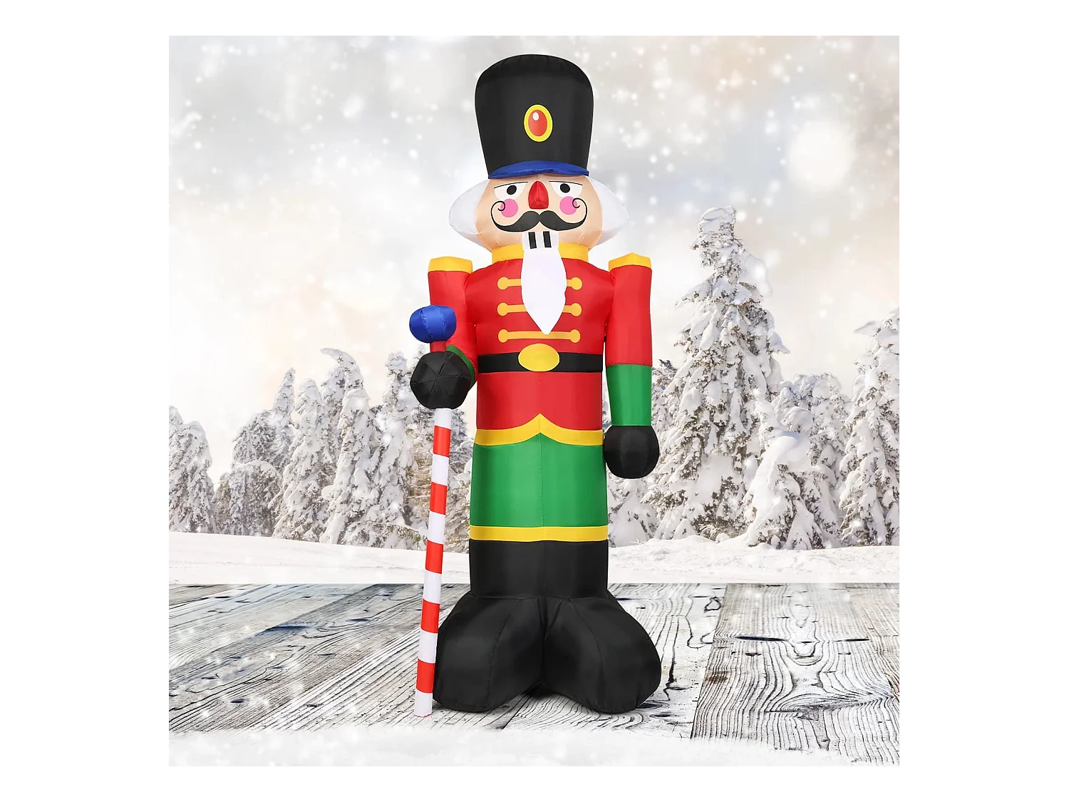 2,4 m hoher Aufblasbarer Weihnachts-Nussknacker-Soldat mit 3 LED-Leuchten und Süßigkeiten-Stab Bunt