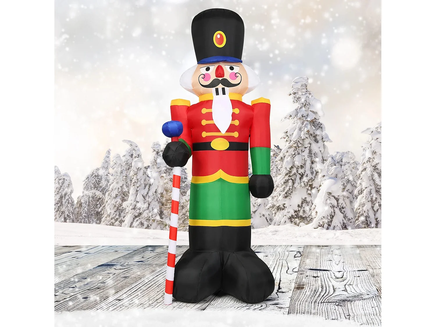 2,4 m hoher Aufblasbarer Weihnachts-Nussknacker-Soldat mit 3 LED-Leuchten und Süßigkeiten-Stab Bunt