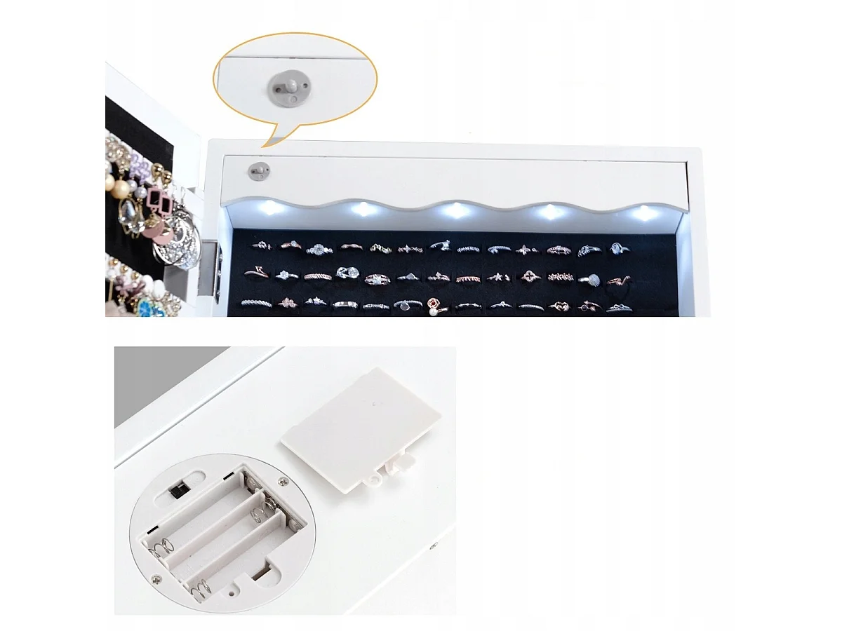 Schmuckschrank mit LED Abschließbarer Wand-/Türschmuckschrank mit Spiegel & 6 Schubläden Weiß