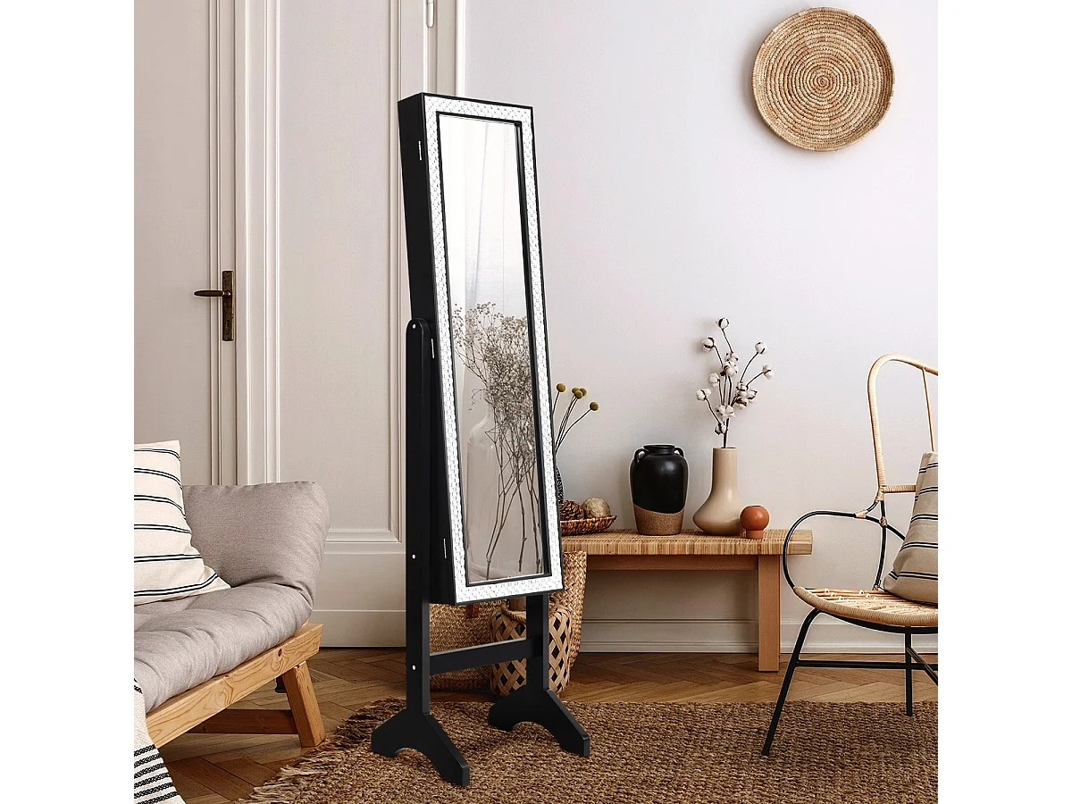 Freistehender Schmuckschrank mit Ganzkörperspiegel Schmuckregal  35,5 × 33 × 153 cm Schwarz
