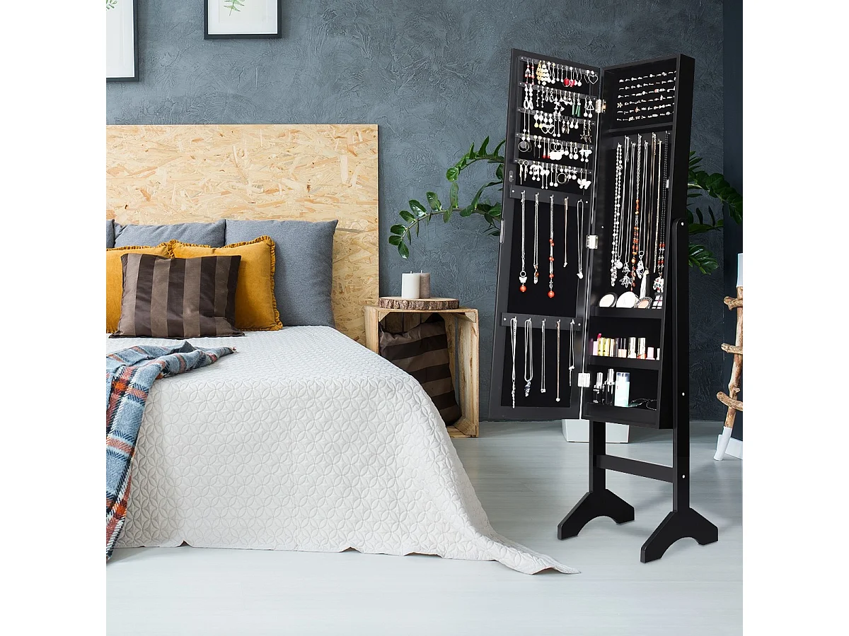 Freistehender Schmuckschrank mit Ganzkörperspiegel Schmuckregal  35,5 × 33 × 153 cm Schwarz