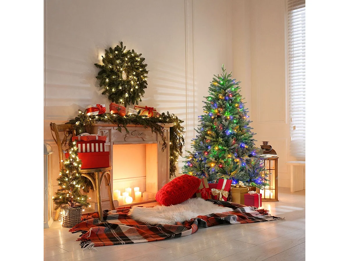 Albero di Natale pre-illuminato con cerniera 844 punte di ramo luci LED multi-colori, Albero di Natale 180cm