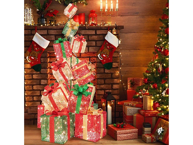 170 cm Beleuchteter Geschenkbox Set 15 Gestapelte Voreingestellte Weihnachtsgeschenkkartons