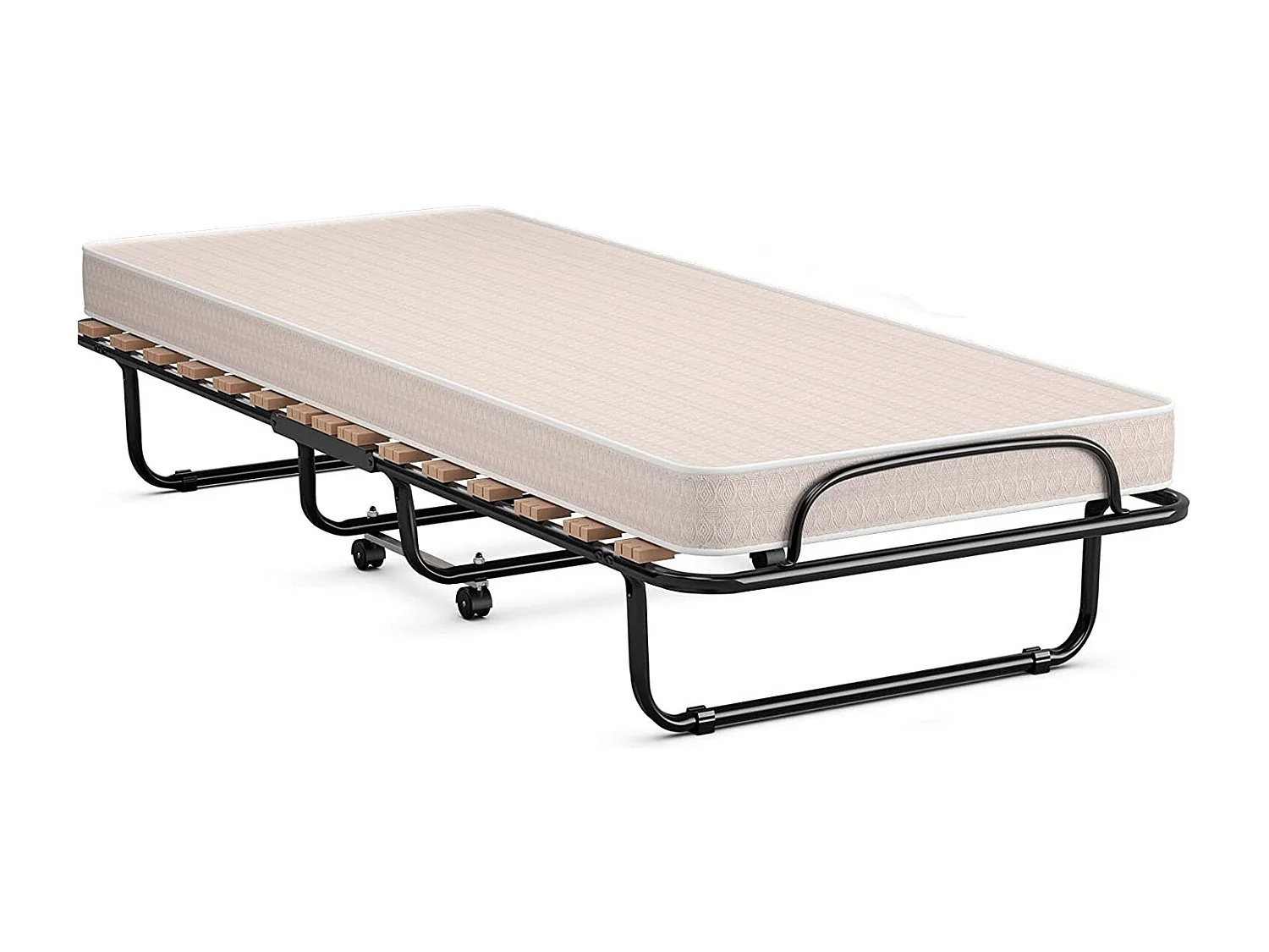 80x190cm Gästebett mit Matratze aus Rückstellschaum, Klappbares Einzelbett, Stabiler Metallbett bis 130kg belastbar,  Faltbett Gästezimmer, Tragbares Bett, Beige