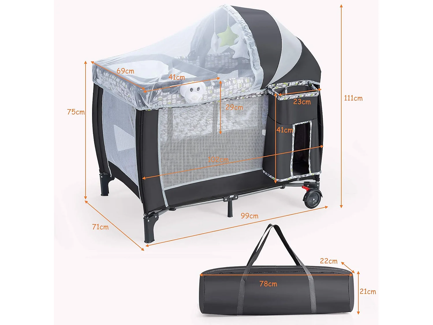 3 in 1 klappbares Reisebett Wickeltisch