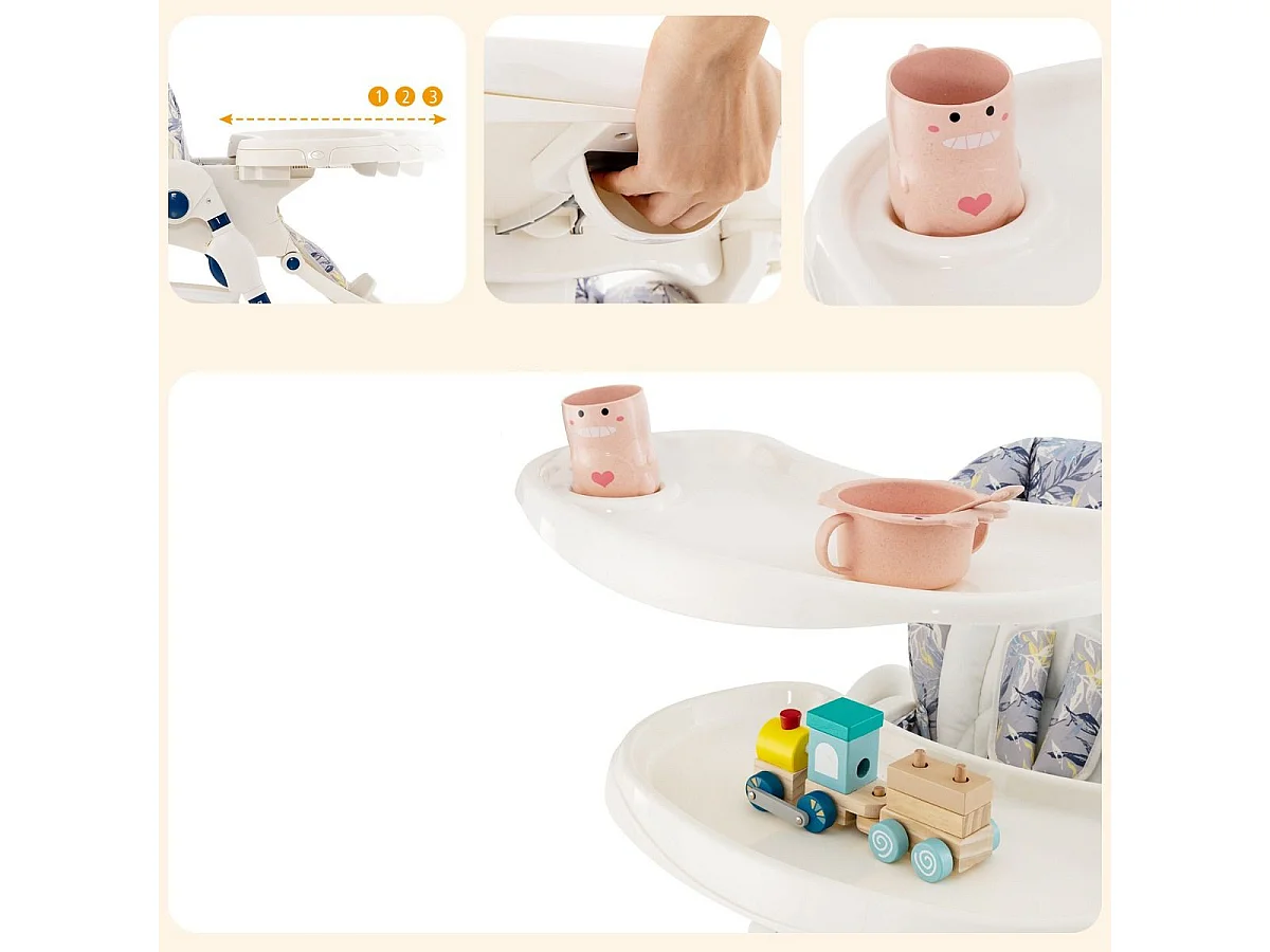 Klappbarer Hochstuhl mit Rädern & Verstellbarer Höhe & Fußstütze & Rückenlehne Babysitz Marineblau