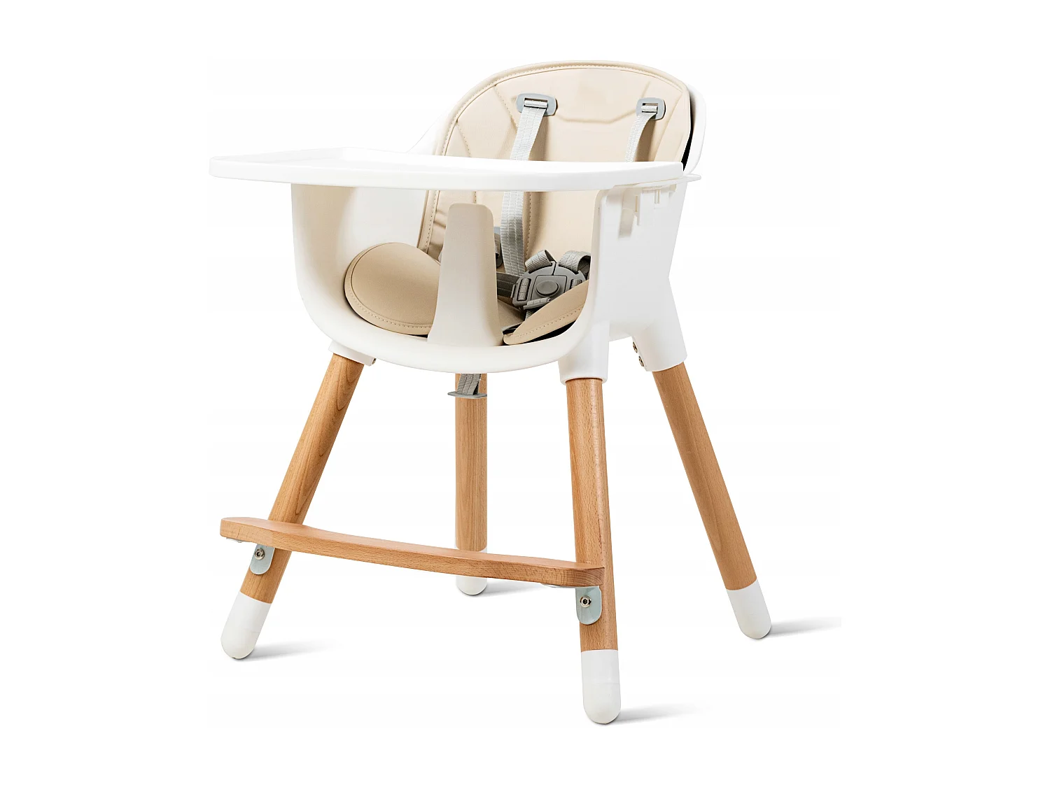 2-in-1 Babyhochstuhl Kinderhochstuhl aus Holz einstellbar 57 x 57 x 83 cm Cremeweiß + Natur