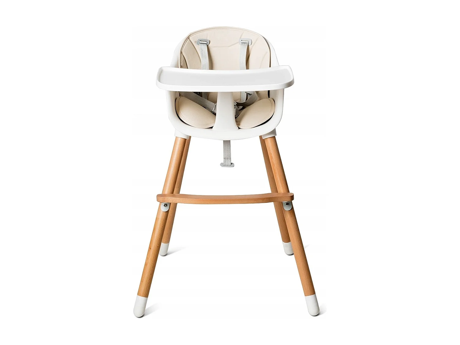 2-in-1 Babyhochstuhl Kinderhochstuhl aus Holz einstellbar 57 x 57 x 83 cm Cremeweiß + Natur