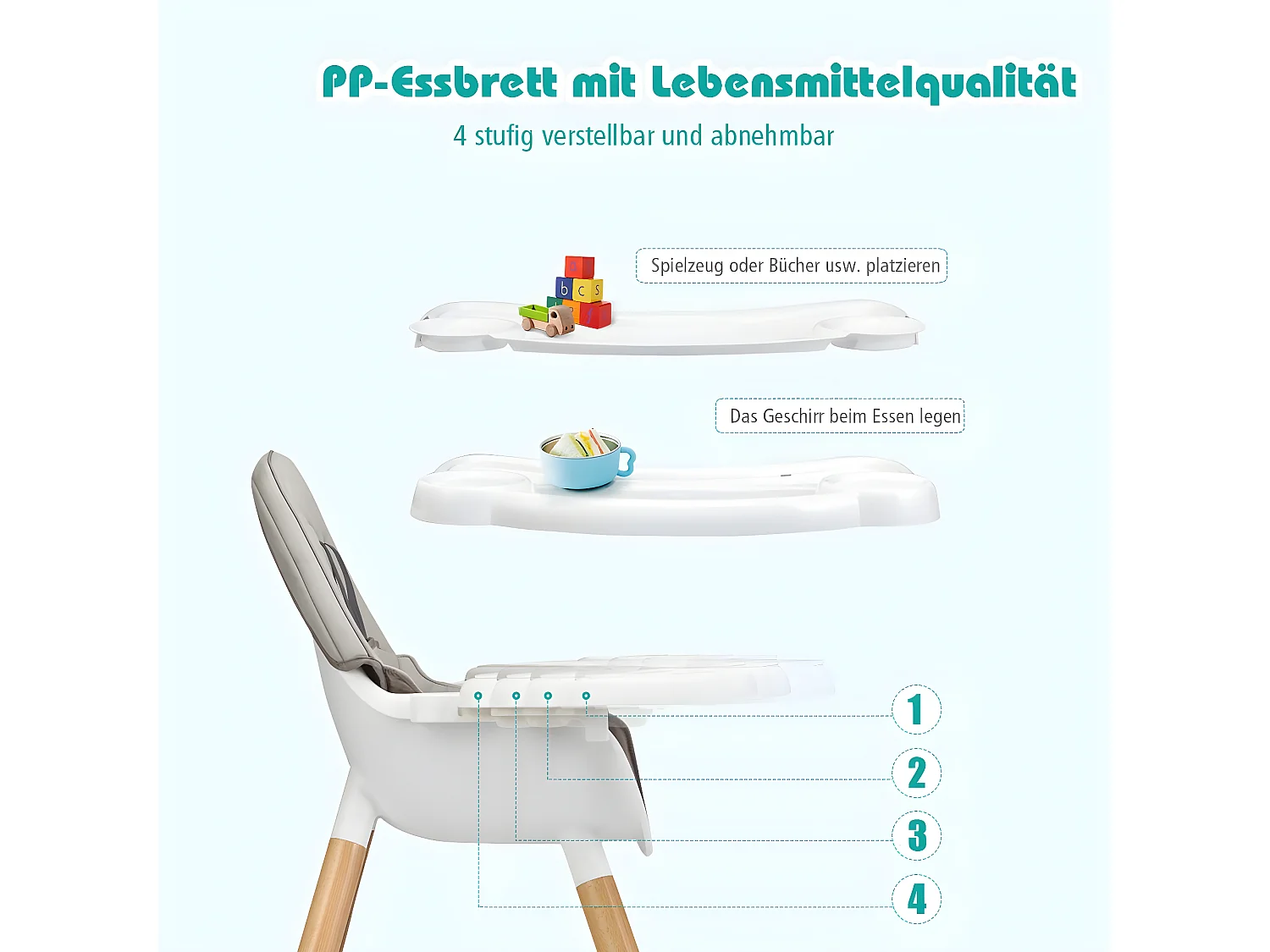 4-in-1 Babyhochstuhl höhenverstellbar