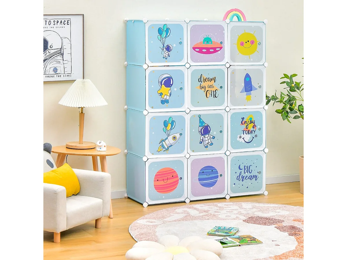 Armoire pour enfants avec 12 compartiments illustrés Armoire modulaire pour enfants
