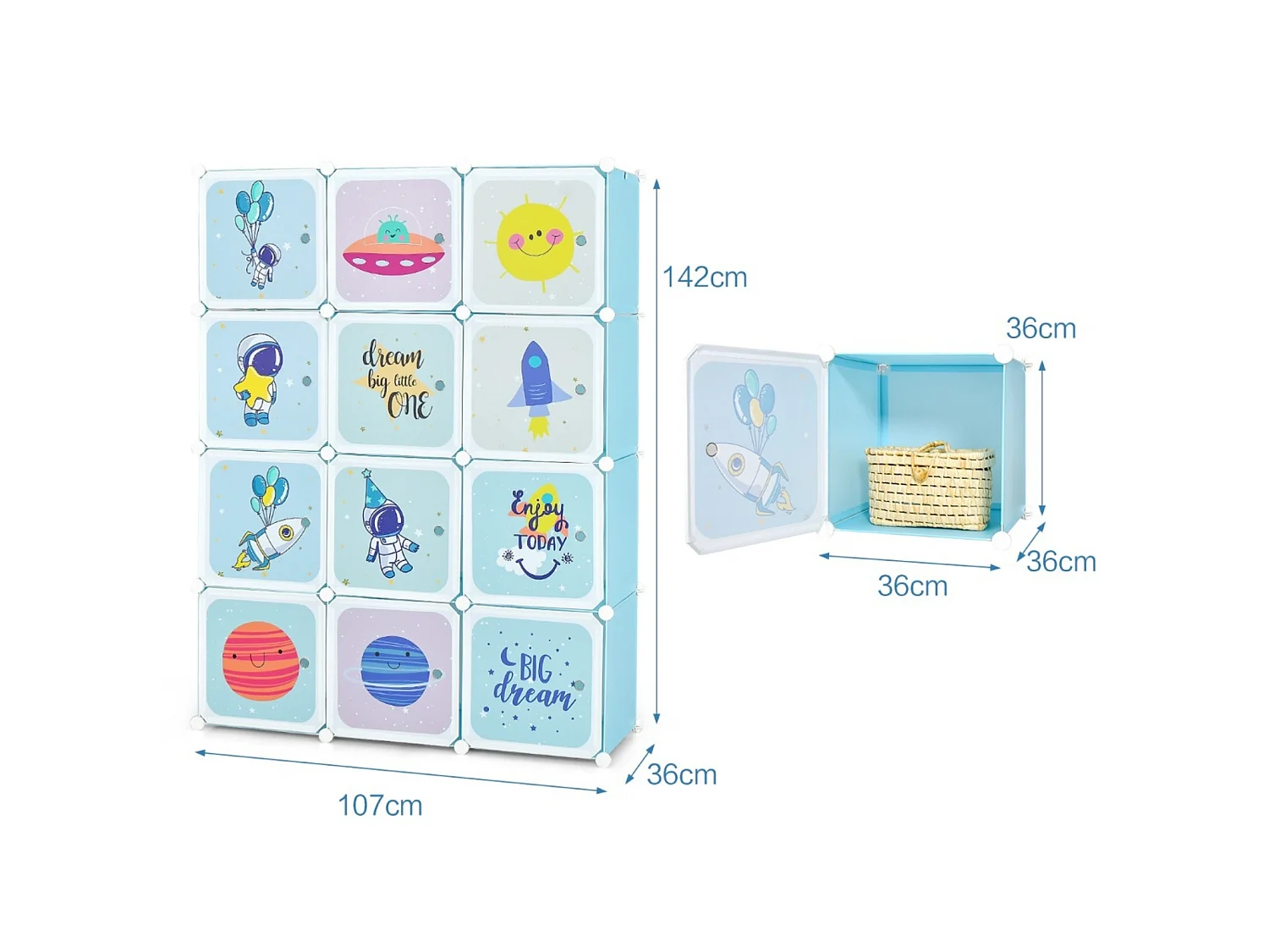Armoire pour enfants avec 12 compartiments illustrés Armoire modulaire pour enfants