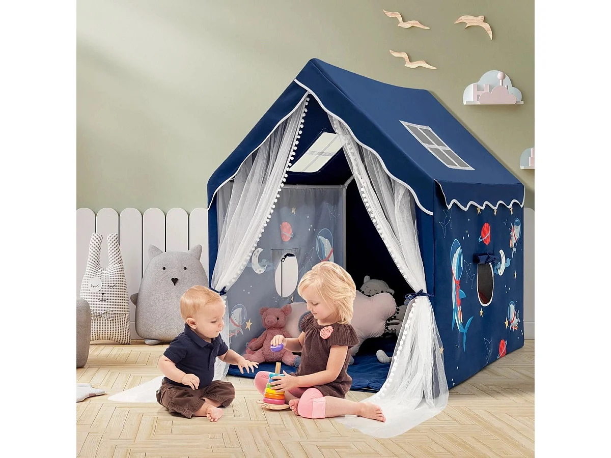 Tenda da gioco con tappetino imbottito rimovibile, Casetta per bambini per interno 121 cmx105cmx137cm Blu
