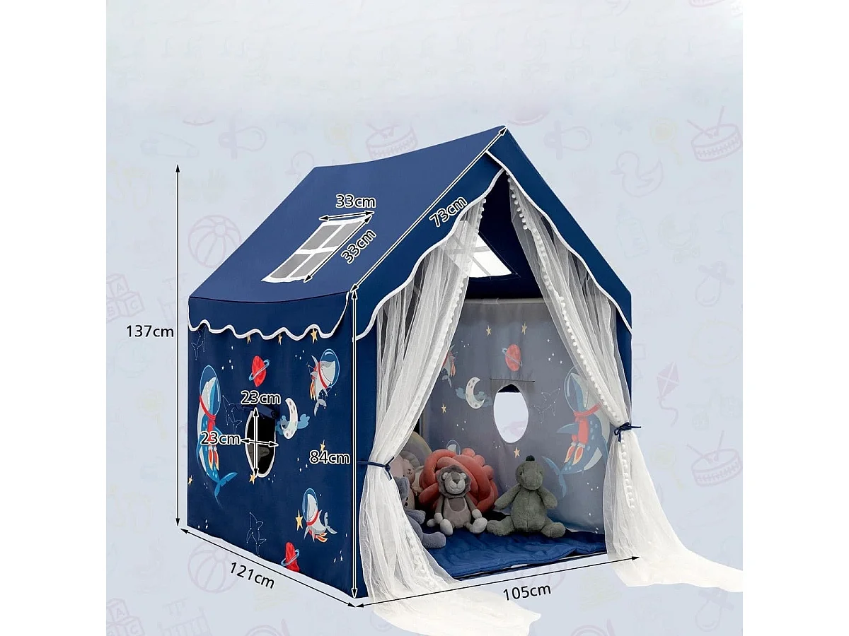 Tenda da gioco con tappetino imbottito rimovibile, Casetta per bambini per interno 121 cmx105cmx137cm Blu
