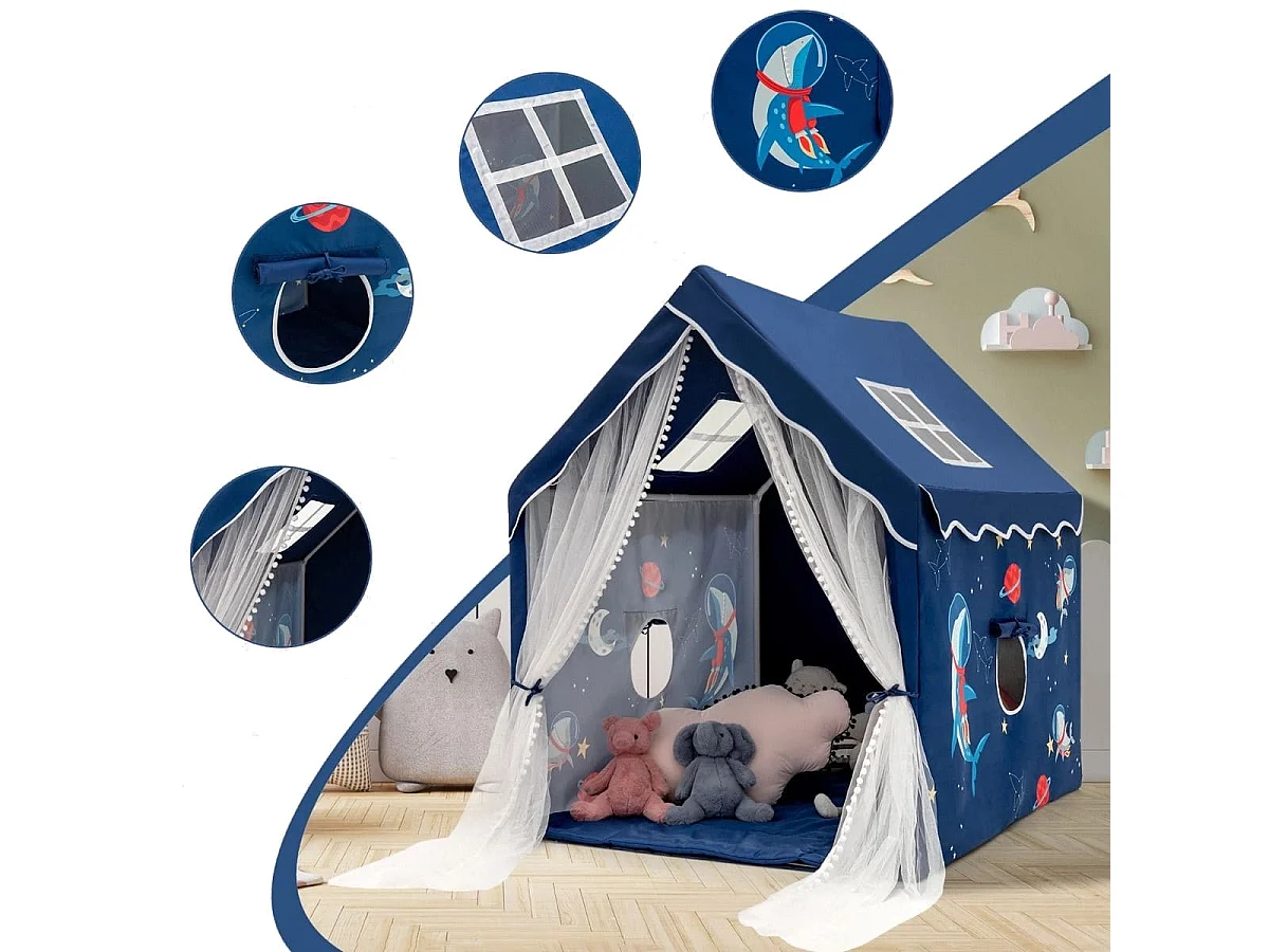 Tenda da gioco con tappetino imbottito rimovibile, Casetta per bambini per interno 121 cmx105cmx137cm Blu