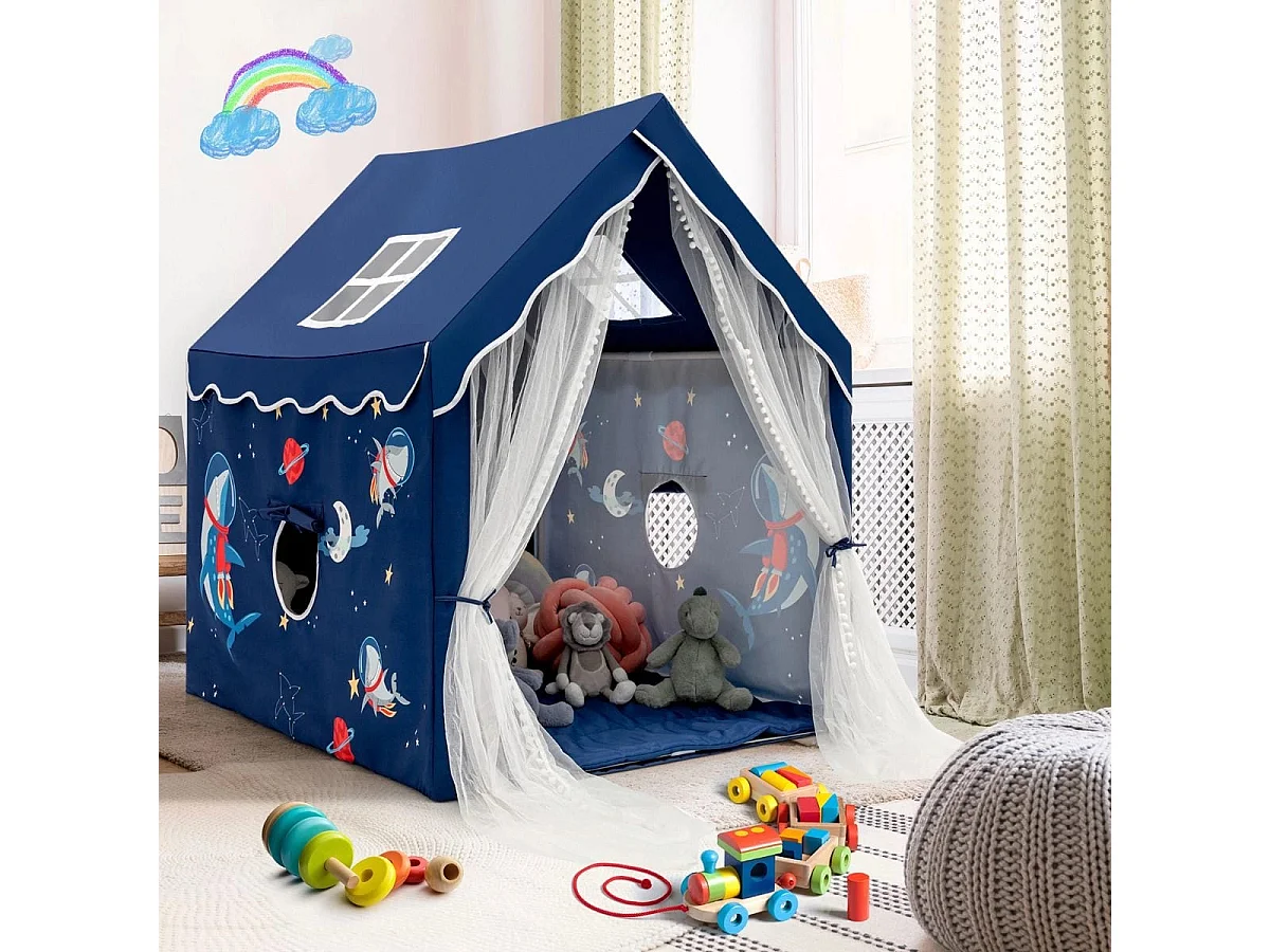 Tenda da gioco con tappetino imbottito rimovibile, Casetta per bambini per interno 121 cmx105cmx137cm Blu