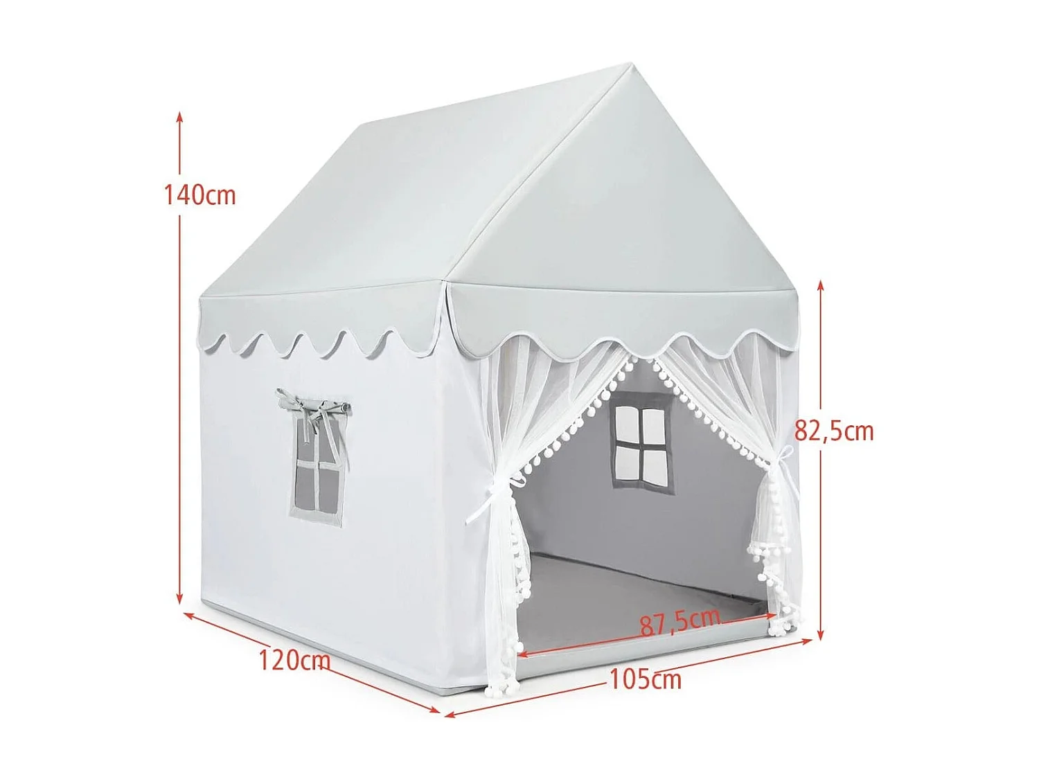 Kinderspielhaus Spielhaus mit Massivholzrahmen & Baumwollmatratze 120 x 105 x 140 cm Grau