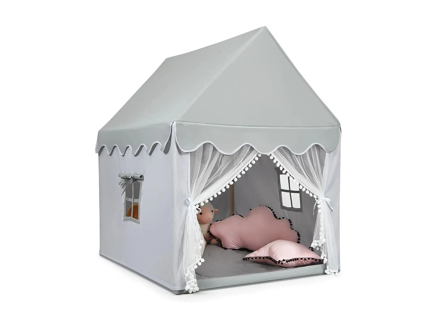 Kinderspielhaus Spielhaus mit Massivholzrahmen & Baumwollmatratze 120 x 105 x 140 cm Grau