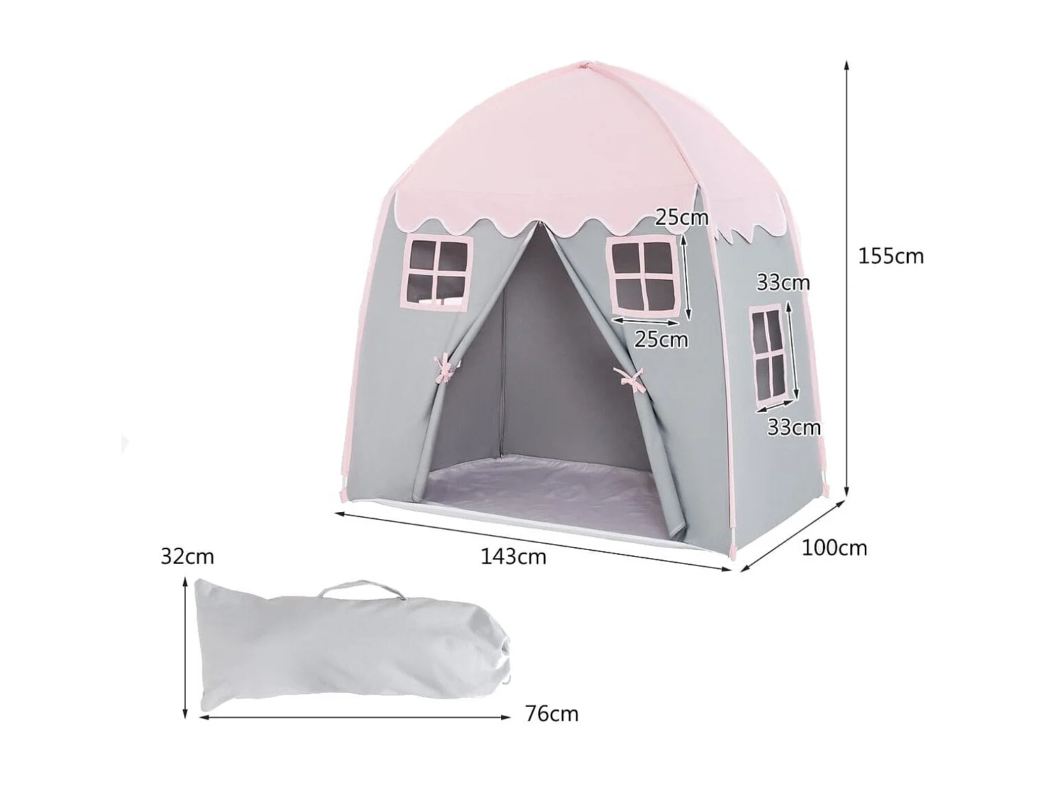 Tenda da gioco per bambini con borsa di trasporto tappetino antiscivolo, Tenda da principesse portatile Rosa