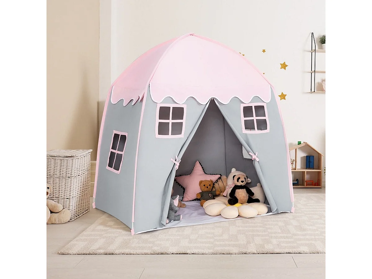 Tenda da gioco per bambini con borsa di trasporto tappetino antiscivolo, Tenda da principesse portatile Rosa