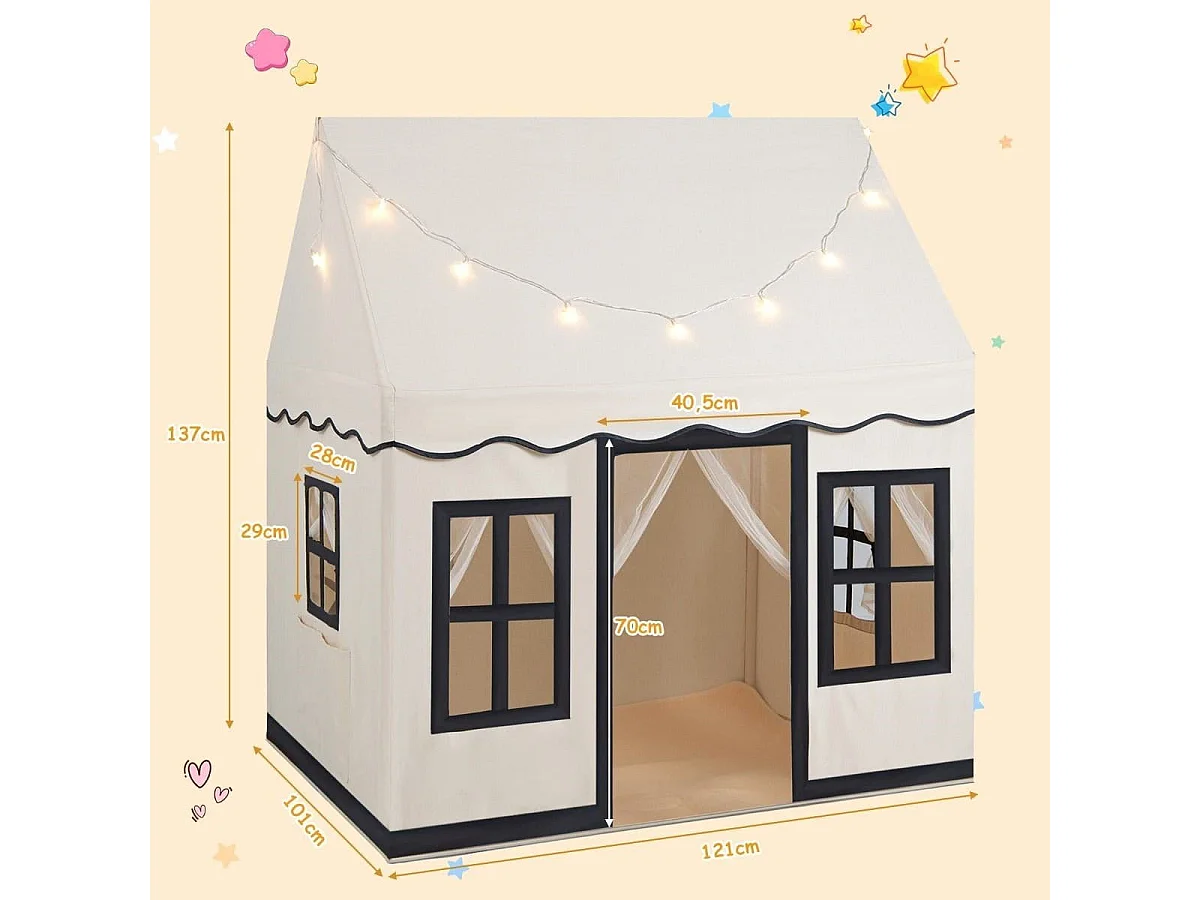 Tenda da gioco per bambini con luci a stella tappetino in velluto lavabile, Casetta per interni ed esterni Beige