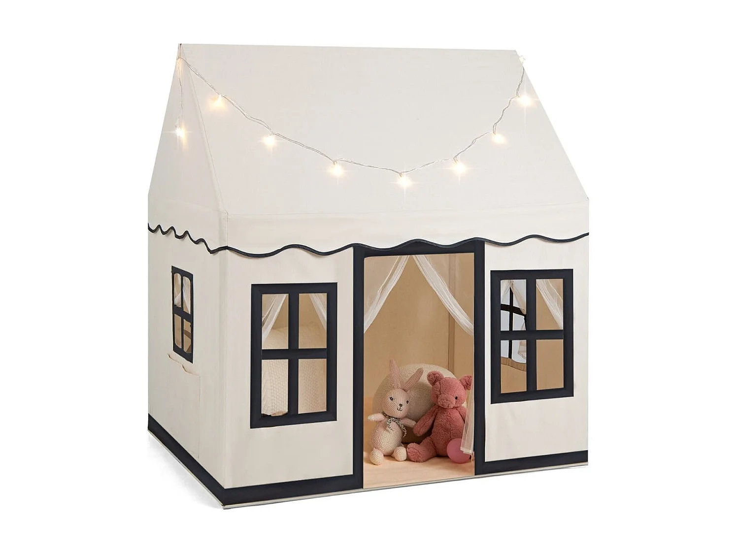 Tenda da gioco per bambini con luci a stella tappetino in velluto lavabile, Casetta per interni ed esterni Beige