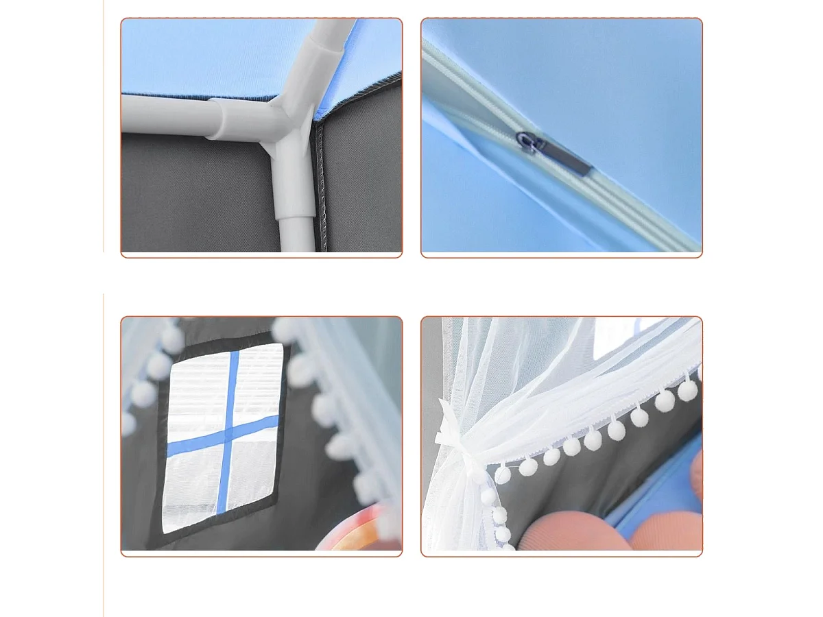 Kinderspielzelt Haus mit Baumwollbodenmatte - Blau, Ab 3 Jahren, Inklusive 200 cm Lichterkette, Stoff: Polyester-Baumwoll-Mischung