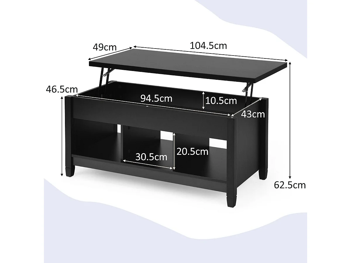 Tavolo da divano con ripiano sollevabile Spazio di archiviazione e 3 ripiani aperti Altezza regolabile