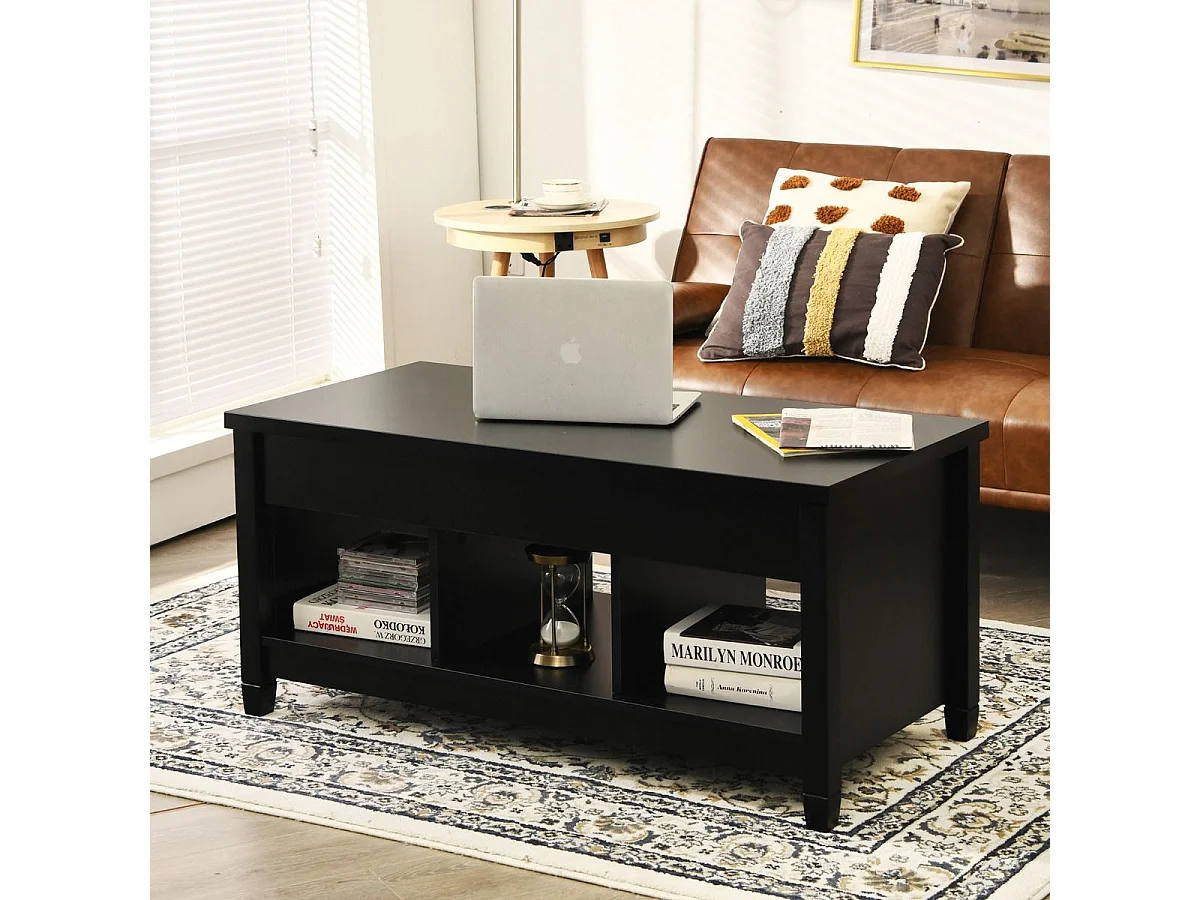 Tavolo da divano con ripiano sollevabile Spazio di archiviazione e 3 ripiani aperti Altezza regolabile